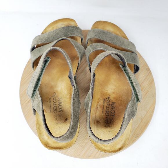 Naot Sandals Womens 39 Kayla Green Suede Leather Strappy Low Wedge Comfort Shoes - Picture 7 of 12